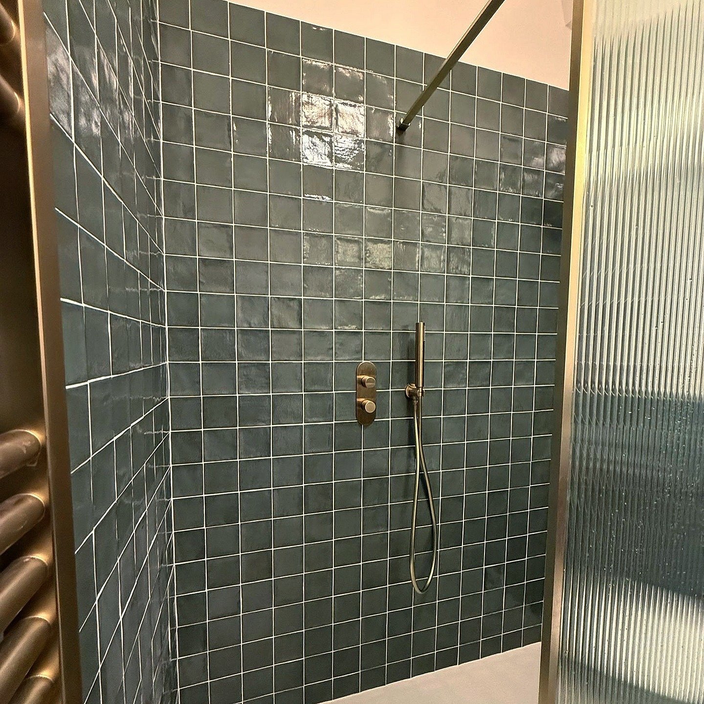 Walk-in shower controls and tray detail, North London