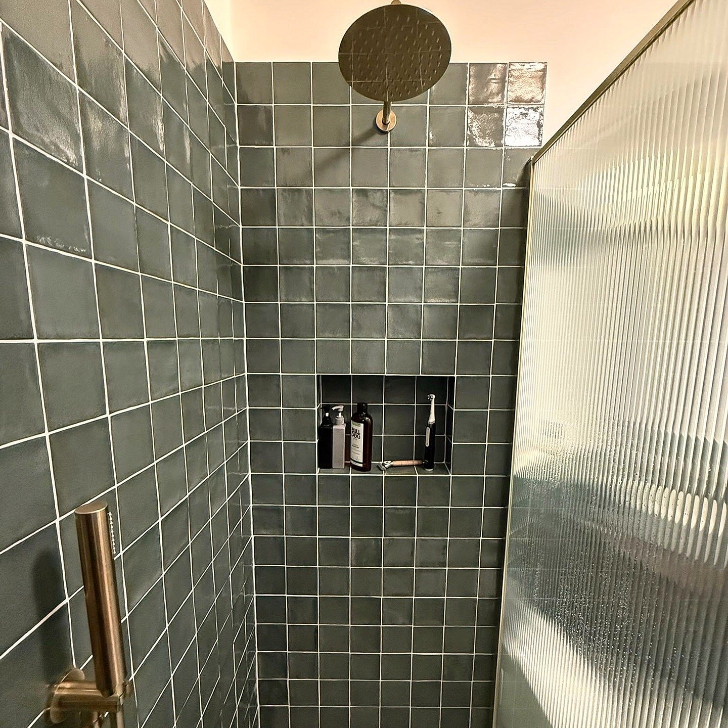 Walk-in shower niche and rainfall head, North London