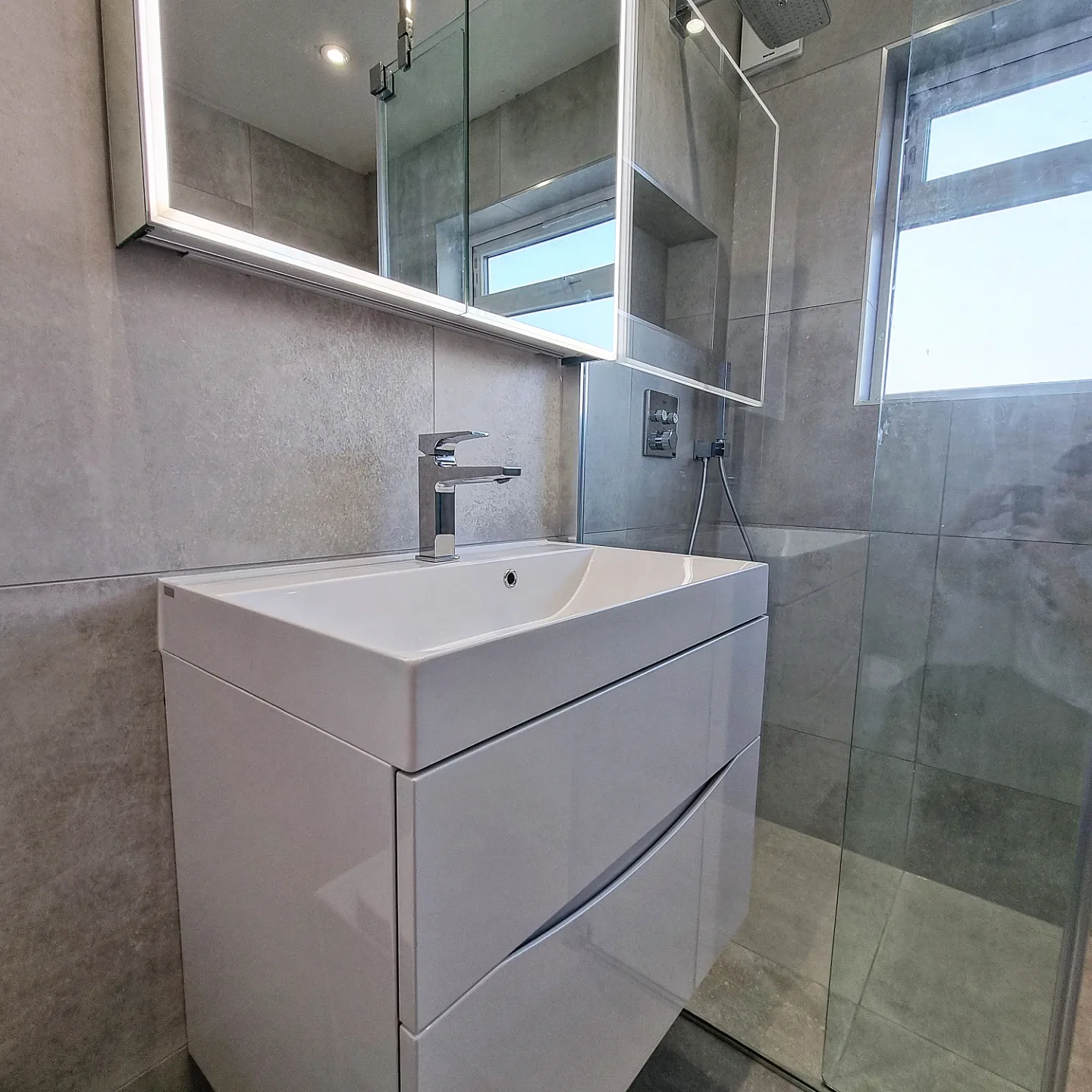 Wet room vanity and mirror cabinet North London