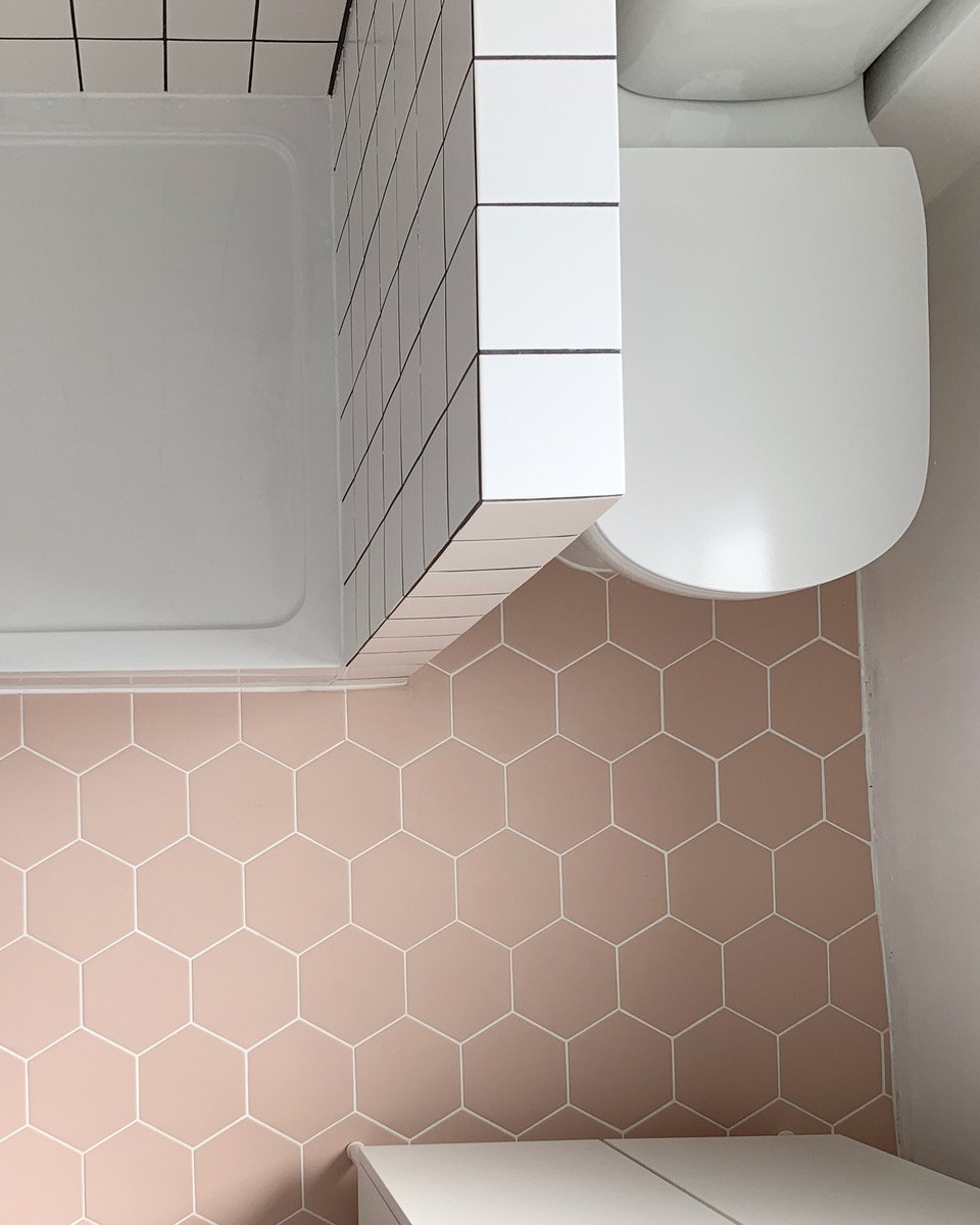 Pink hexagon floor tiling, Crouch End